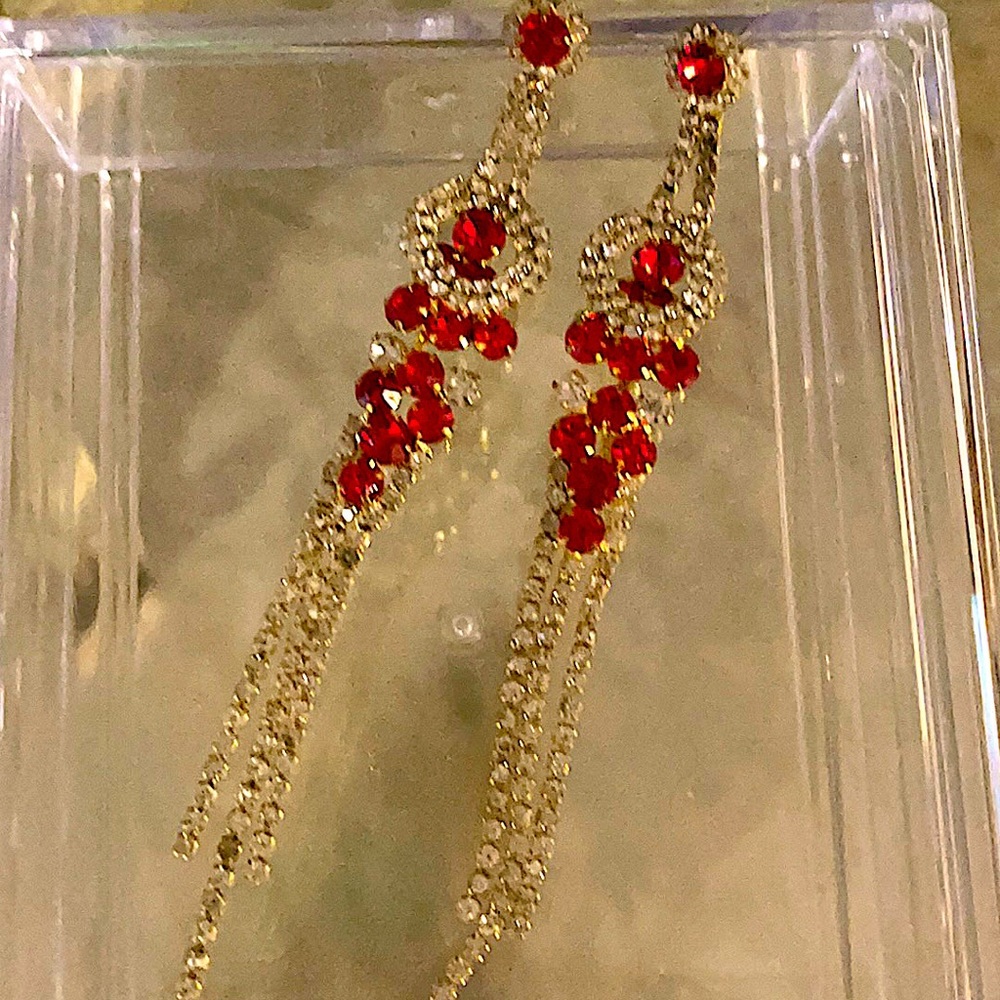 Red Long Fringe Design Earrings